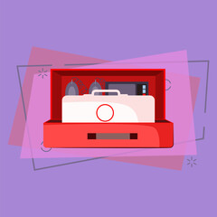 Rescue bag vector illustration. First aid kit, ambulance, emergency. Medical items concept. Vector illustration can be used for topics like medicine, clinic, service