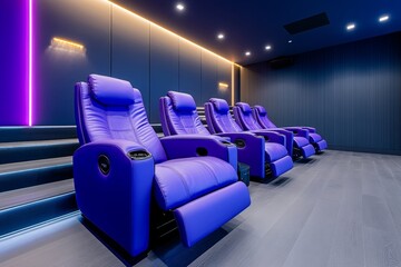 A home theater setup featuring a high-end DVD player, a surround sound system, and dimmed lighting for a cinematic experience