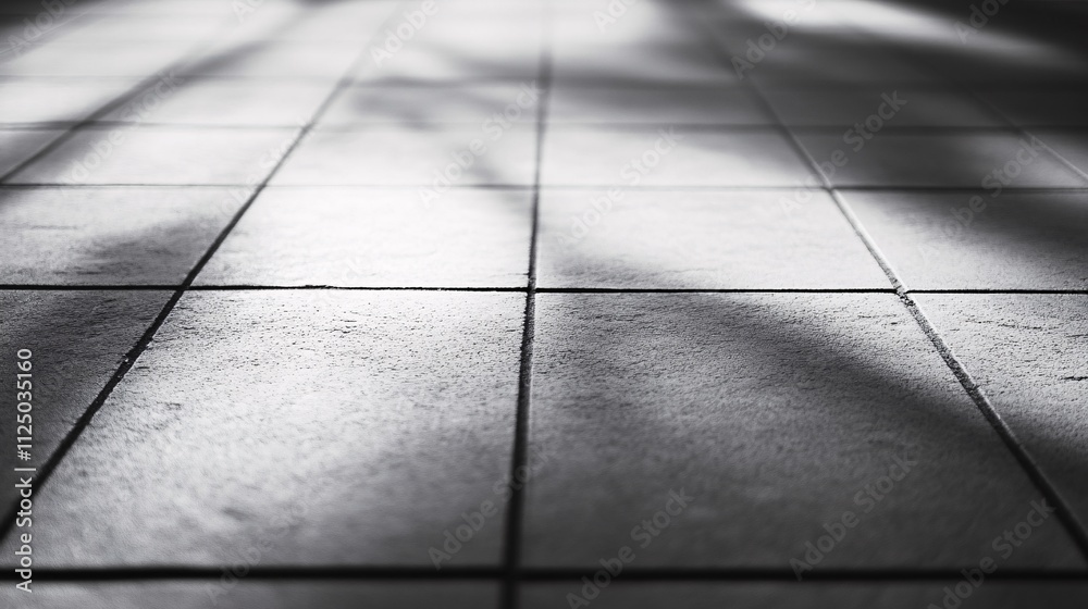 Poster Shadows falling on tiled floor creating abstract pattern