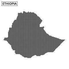 Map highlighting the borders of Ethiopia with a unique dot pattern and design element