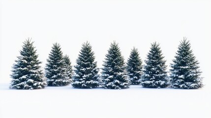 Obraz premium A festive collection of snow-laden evergreen trees isolated on a transparent background, capturing the magic of the holiday season. Space for text.