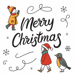 Merry Christmas Poster - Modern Typography & Santa Hat, Art & Illustration