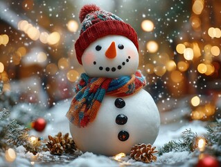 Snowman, Frosty, Snow figure, Snow sculpture, Snow effigy for New Year's card, winter greetings