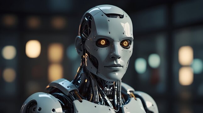 Futuristic portrait of an android robot, human in digital era. generative.ai
