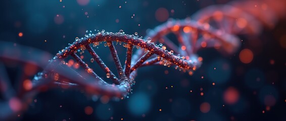 DNA strand, molecular structure, genetic material, science background, colorful particles, abstract design