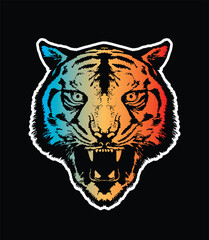 Evil tiger head. Original vector illustration in vintage style. T-shirt design.