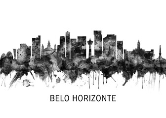Obraz premium Belo Horizonte Brazil Skyline BW, cityscape landscape watercolor abstract painting splash travel art illustration graphic design urban art modern downtown