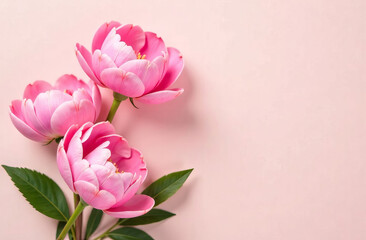 Obraz premium Pink Peonies Flowers on Light background with Copy Space.