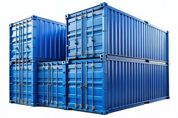 Fototapeta premium Collection of Blue Cargo Containers Isolated on a Clean Background for Architectural Photography, Ideal for Commercial Use and Creative Projects Featuring Industrial Aesthetics