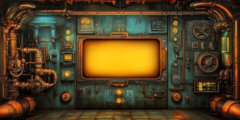 Fototapeta premium Steampunk control panel with blank screen.