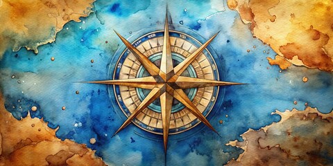 Fototapeta premium Watercolor Compass Rose Antique Map Concept