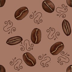 Obraz premium Seamless Pattern of Aroma Coffee Beans on Mocha Mousse Background