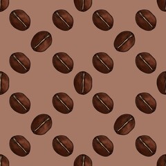 Seamless Pattern of Small Coffee Beans on Mocha Mousse Background