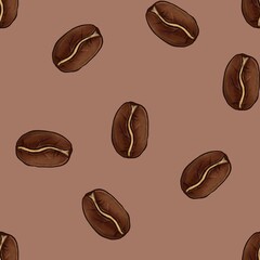 Seamless Pattern of Big Arabica Beans on Mocha Mousse Background