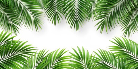 Tropical Palm Frond Frame Lush Green Leaves on White Background