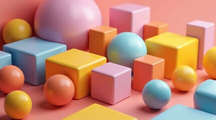 Obraz premium Colorful geometric composition with spheres and blocks in vibrant tones.