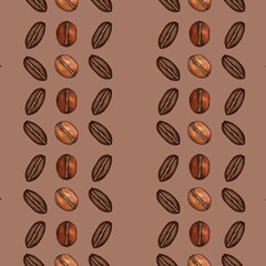 Seamless Pattern of Small Liberica and Robusta Beans on Mocha Mousse Background