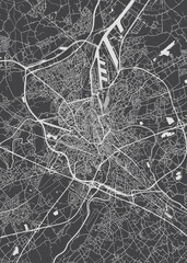 City map Ghent, monochrome detailed plan, vector illustration