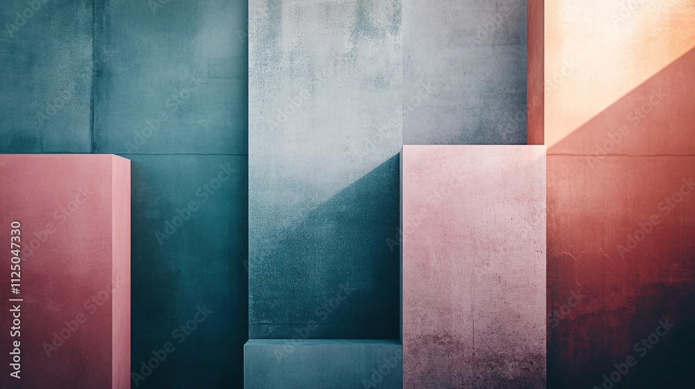 Poster abstract architectural detail showing colorful concrete walls and geometric shapes