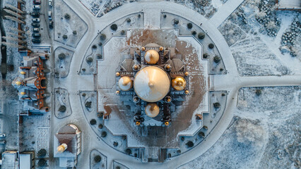 Church of the Kazan Icon of the Mother of God in Orenburg on a frosty winter day