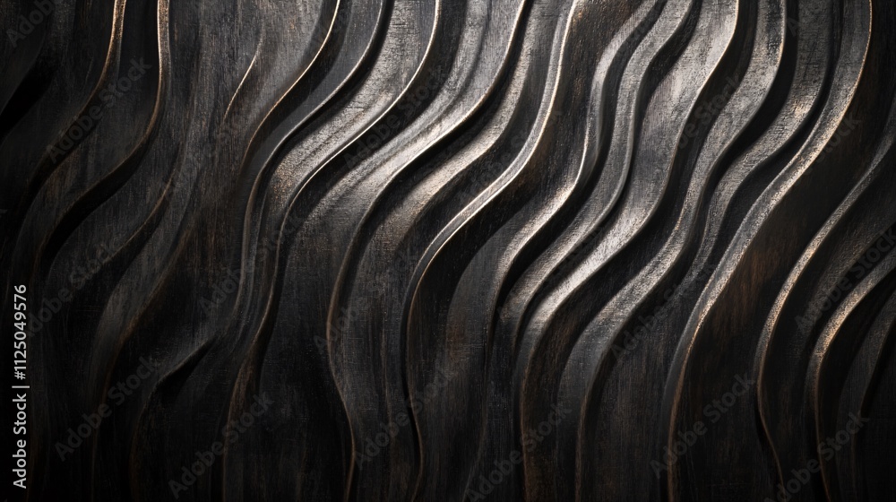 Aufkleber Dark wavy metallic surface creating a luxurious pattern background