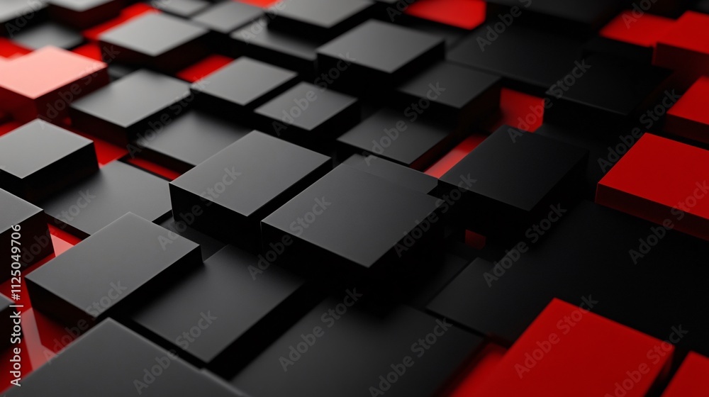 Aufkleber Black and red cubes creating modern abstract background