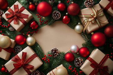 A wreath of Christmas decorations with a white background