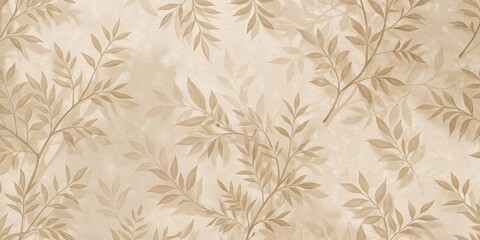 Beige Botanical Seamless Pattern Repeating Branches and Leaves Artwork