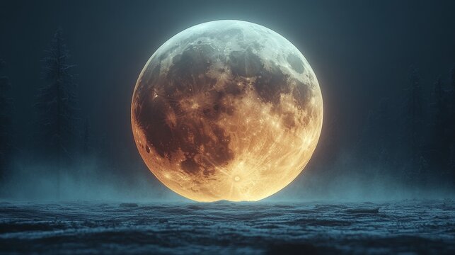 Super bright full moon against dark background