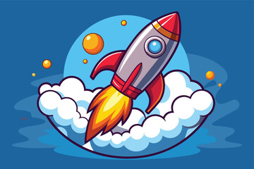 cartoon rocket, space rocket launch. vector design illustration