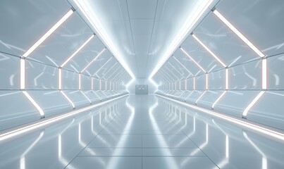 Fototapeta premium 未来科技感灯光透视走廊通道白色背景