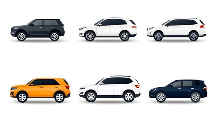 Flat vector car poster for a car rental service with various vehicle types and a professional design