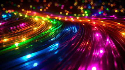 Colorful optic fiber electrical cables wires neon waves lines abstract 3d