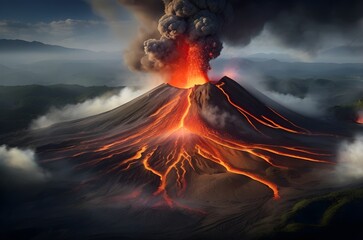 Volcanic eruption. Lava fountain during subterminal crater activity on Mt.