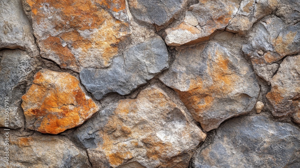 Wall mural Gray and Orange Rough Stone Wall Texture