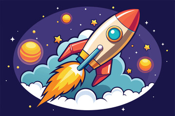 cartoon rocket, space rocket launch. vector design illustration