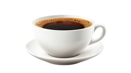Fototapeta premium Cup of black coffee on a white plate, isolated on a white background.