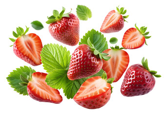 Fresh Strawberries with Leaves_High-Quality PNG Image