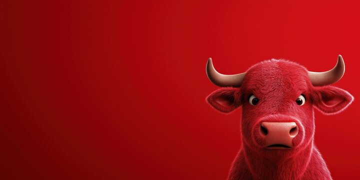 A vibrant close-up of a cartoon Chinese ox for Chinese New Year celebrating the year of the ox