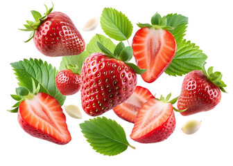 Fresh Strawberries with Leaves_High-Quality PNG Image