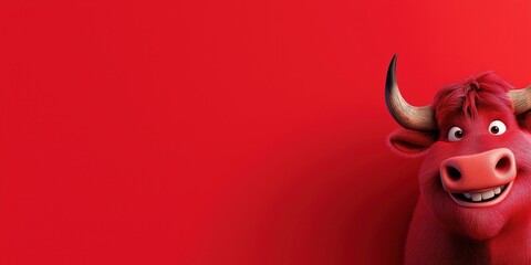 A vibrant close-up of a cartoon Chinese ox for Chinese New Year celebrating the year of the ox