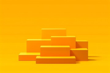 Bright yellow cube-shaped podium in a 3D geometric design, placed on a simple backdrop. Perfect for showcasing products, summer sale displays, and presentations. Created with generative AI technology
