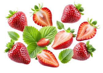 Fresh Strawberries with Leaves_High-Quality PNG Image