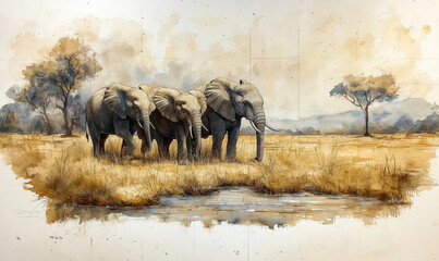 Obraz premium illustration of an African savannah on a sunny day.
