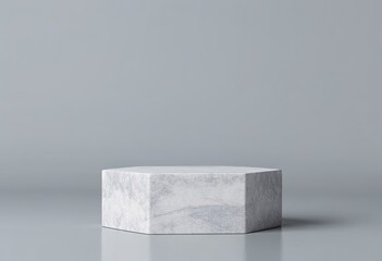 Marble-white platform set against a gray background with a contemporary studio layout, ideal for showcasing products. 3D visualization. Created with generative AI technology