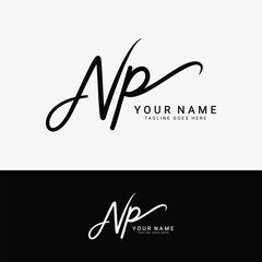 N, P, NP Initial letter logo. Alphabet NP Handwritten Signature logo