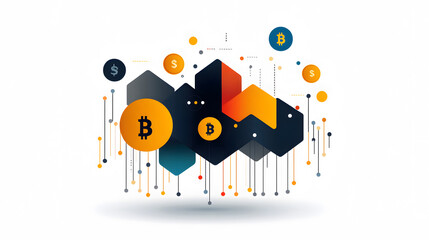 Obraz premium Flat vector futuristic finance logo with digital circuit lines and coins