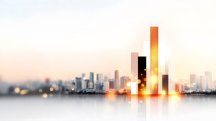 Fototapeta premium Flat vector finance background showing a bar chart with glowing lines