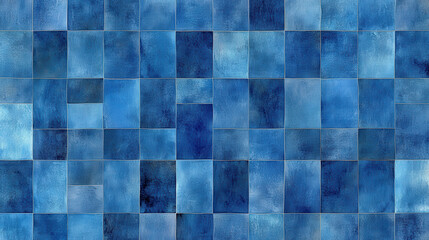 Fototapeta premium Blue tile pattern with varying shades of blue, creating textured and artistic background. This design is perfect for various creative projects and adds calming aesthetic
