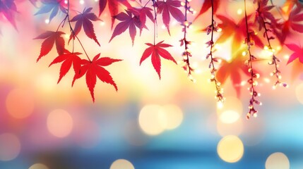 Japanese Maple Leaves, Vibrant Autumn Foliage with Bokeh Lighting and Space, Nature Background